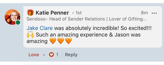 LinkedIn comment from Katie Penner at Sendoso