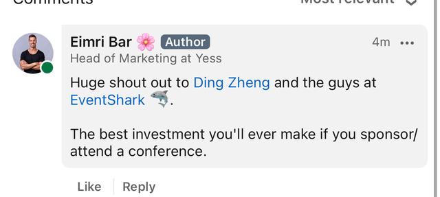 LinkedIn comment from Eimri Bar, Head of Marketing at Yess