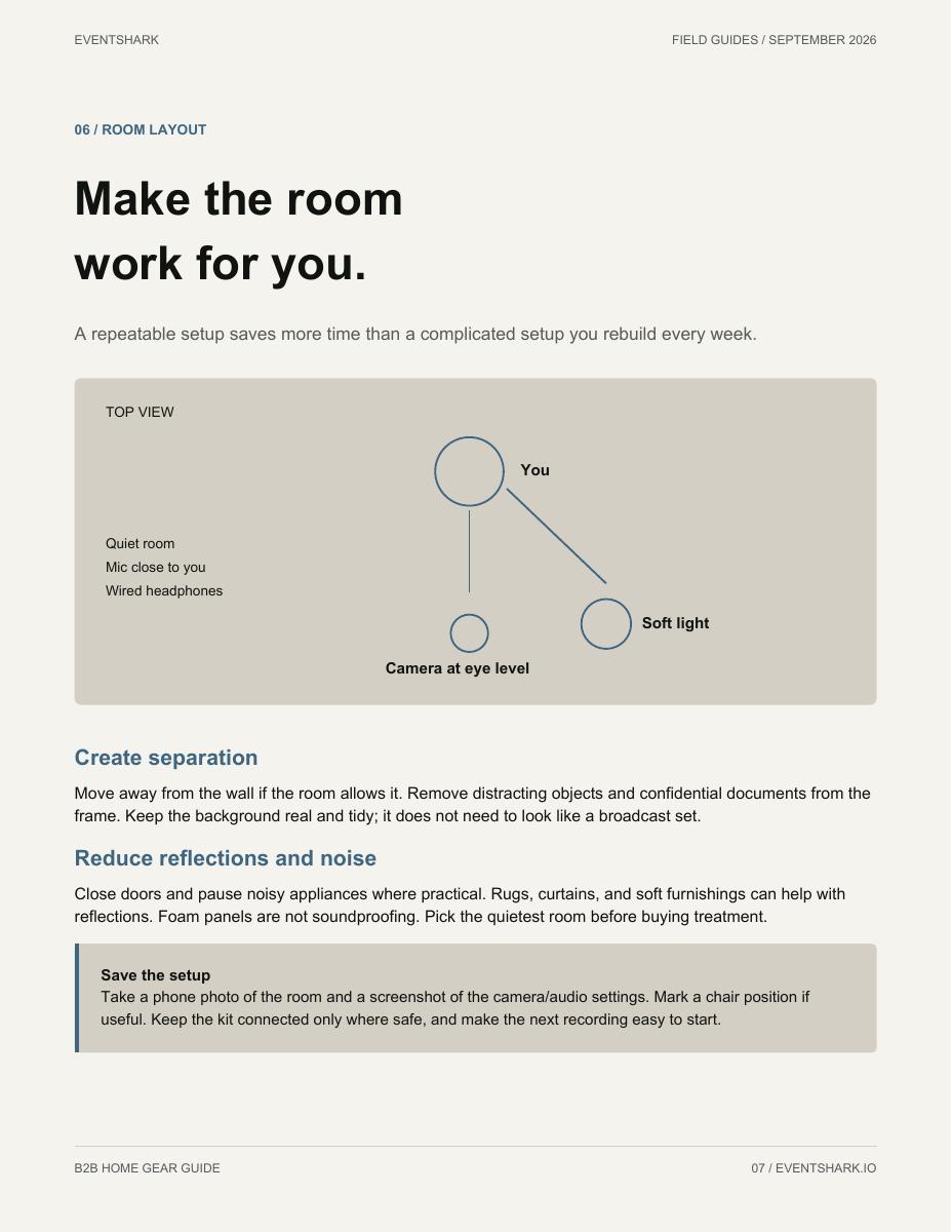 A labeled home-recording room layout from the Home Gear Guide